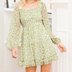 Lulus Green Floral Mini Dress